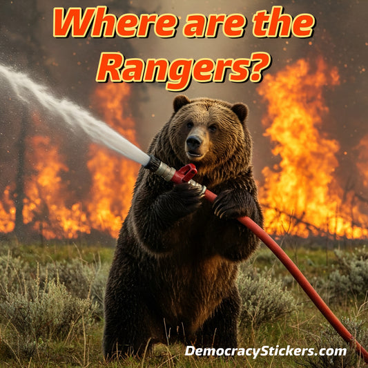 Where are the Rangers? Bears Can't do this alone! 3''x3'' Matte.  Check back soon, this will be available in different sizes and rumors are a holographic 3D bear.